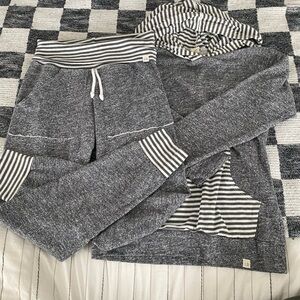 Gray and White Striped Hoodie and Joggers Set
